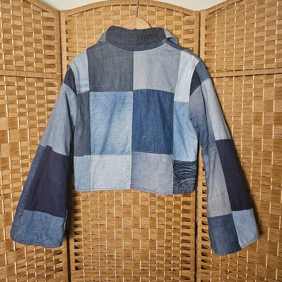 The Morgan Factory Upcycled Cropped Denim Jacket S-M NWT - Picture 2 of 8